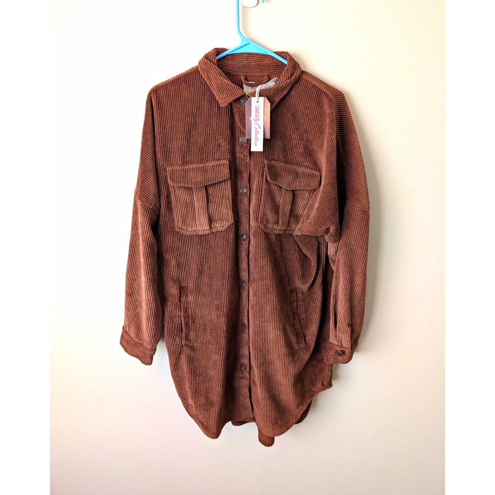 Ashley by 26 International Mens M Brown Corduroy Utility Shirt JKJR2765 NWT